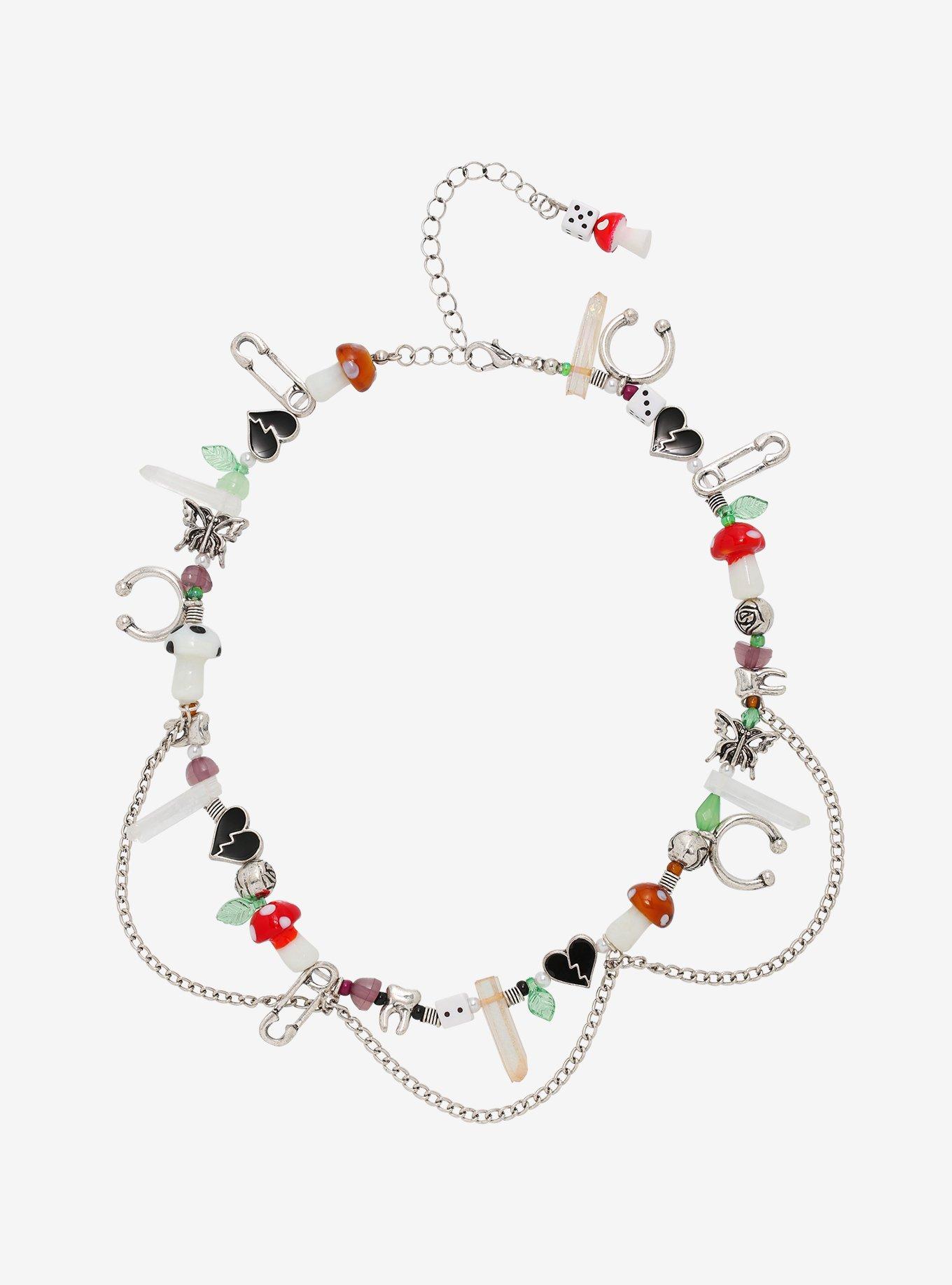 Mushroom Crystal Charms Chain Choker, , hi-res