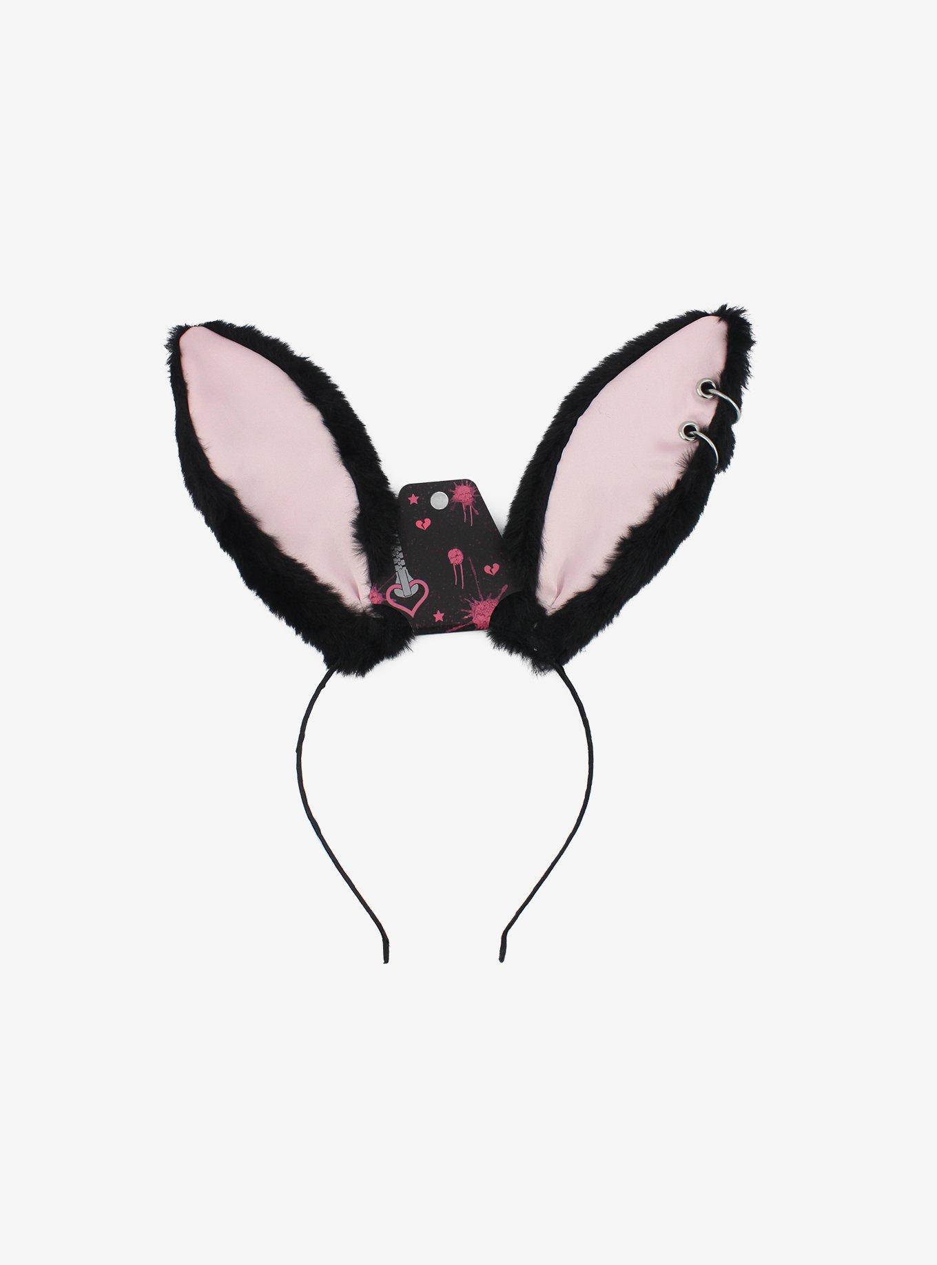 Black & Pink Bunny Ear Headband, , hi-res