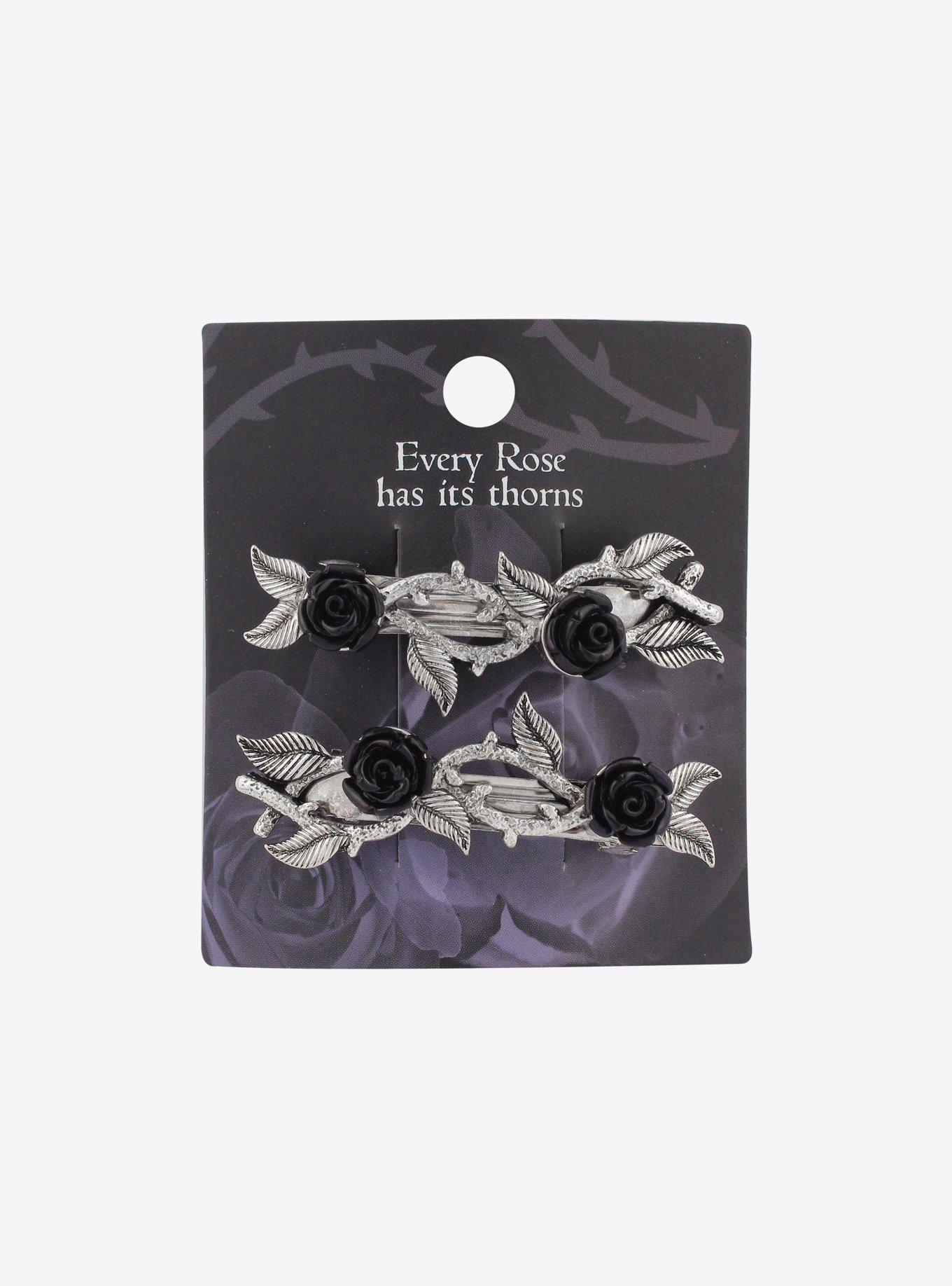 Black Rose Hair Clip Set, , hi-res