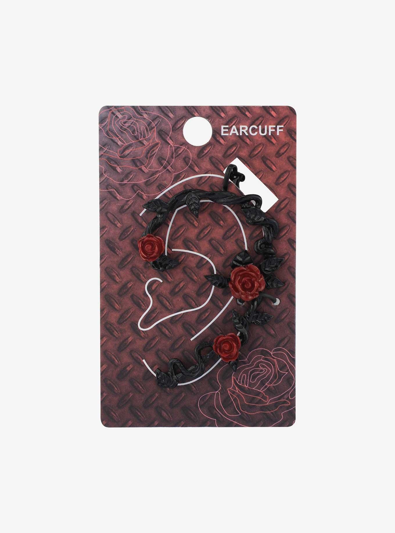 Black & Red Rose Ear Cuff, , hi-res