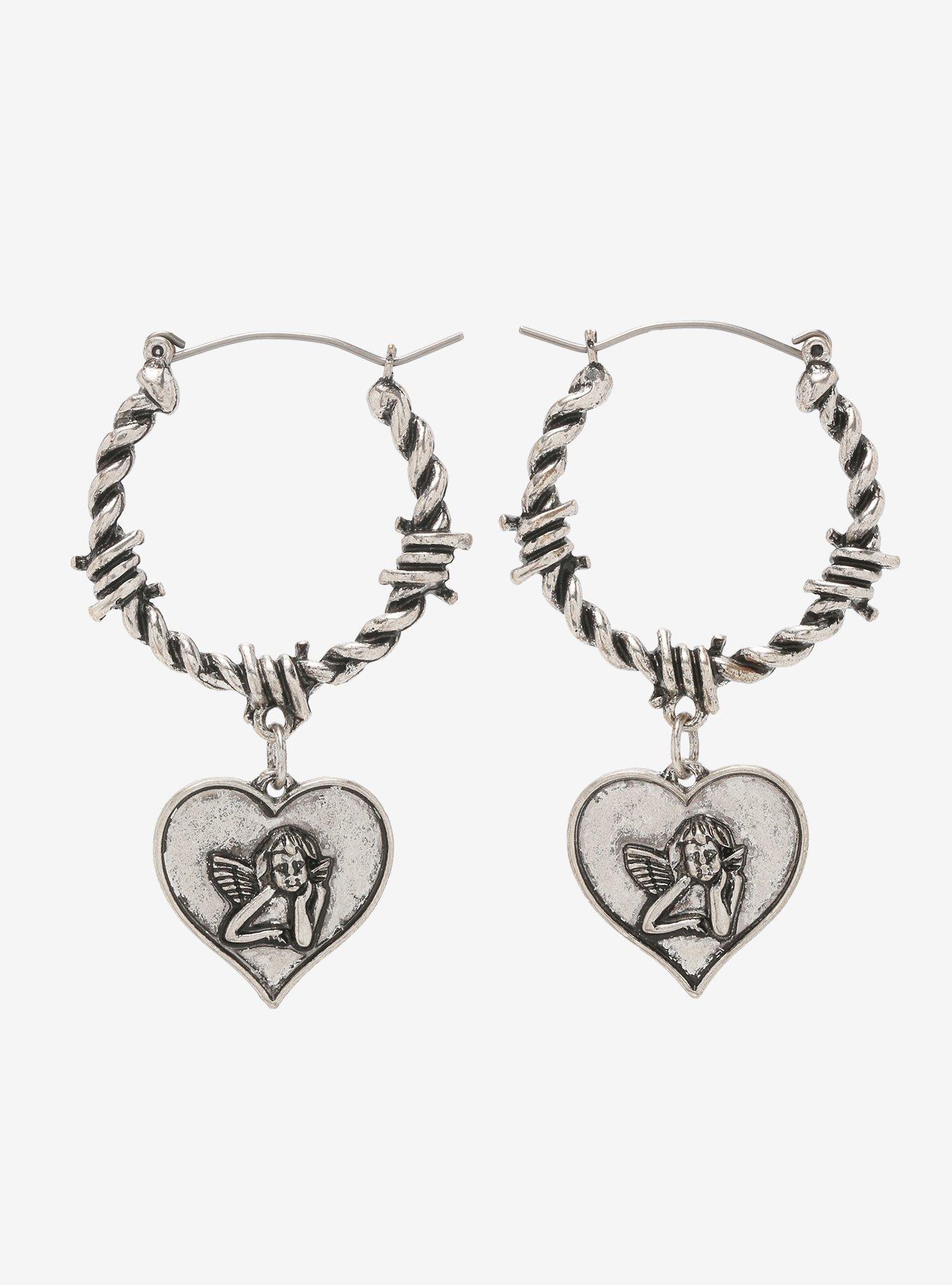 Angel Barbed Wire Hoop Earrings, , hi-res