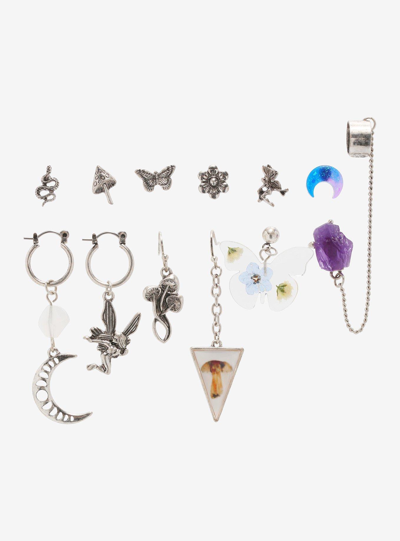 Mushroom Crystal Butterfly Mismatch Earring Set | Hot Topic