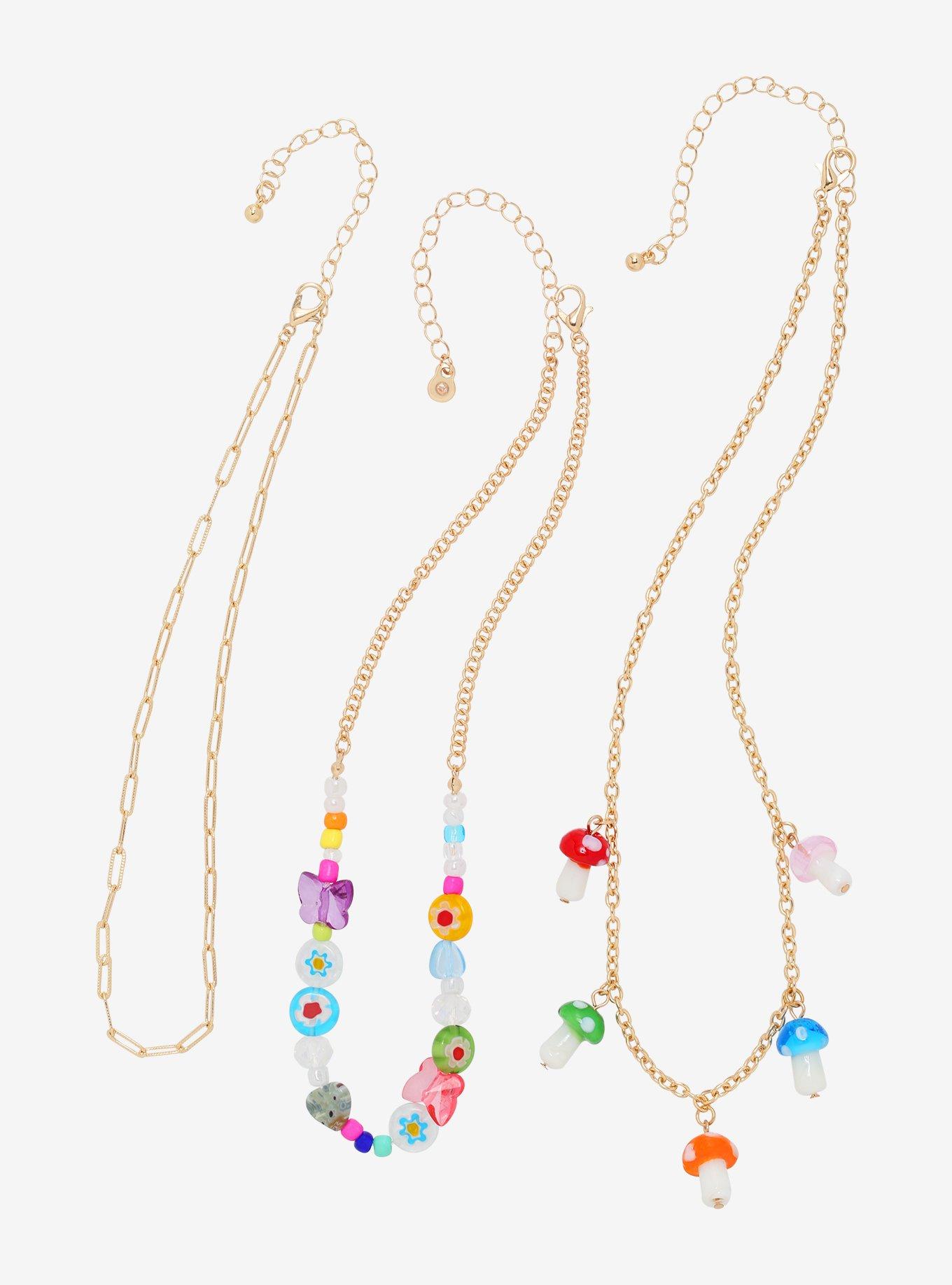 Colorful Mushroom Glass Beaded Necklace Set, , hi-res