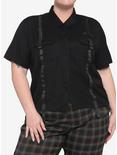 Black Cargo Buckle Boxy Girls Crop Woven Button-Up Plus Size, BLACK, hi-res