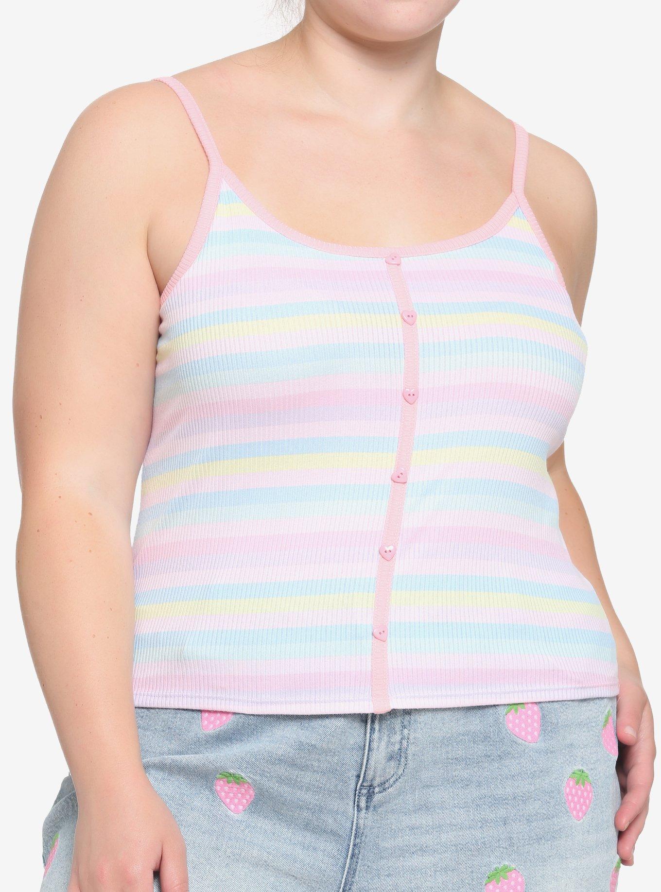 Pastel Rainbow Stripe Girls Crop Cami Plus Size, RAINBOW STRIPES: BLACK, hi-res