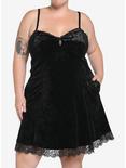 Black Velvet Slip Dress Plus Size, BLACK, hi-res