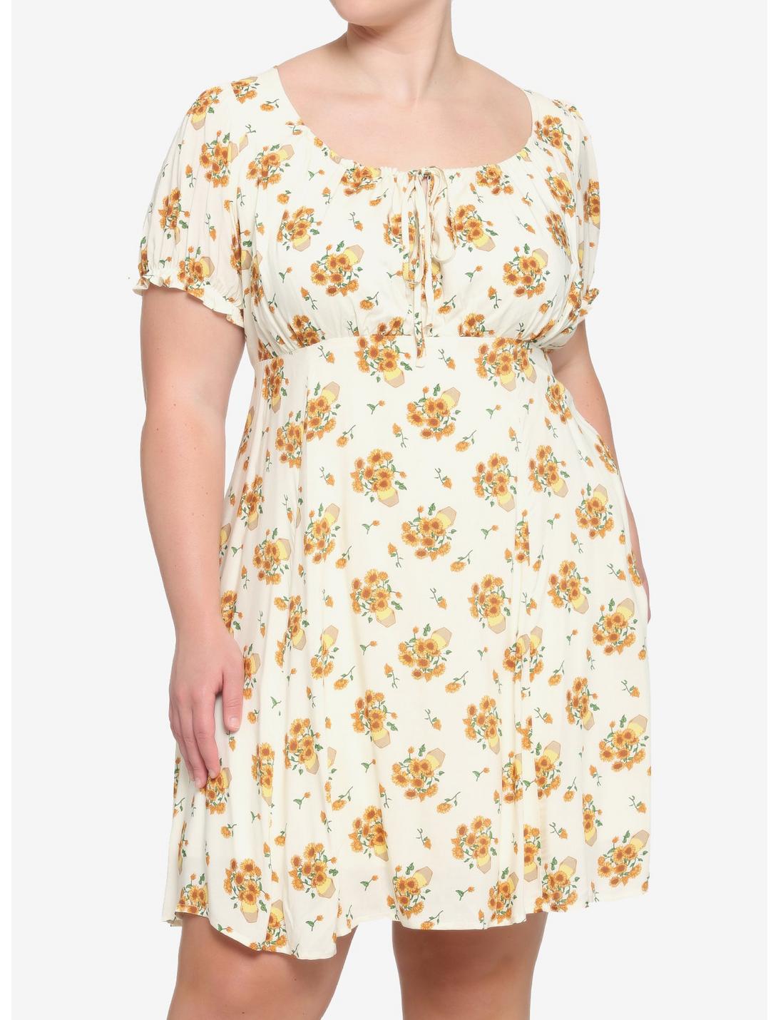 Sunflower Puff Sleeve Dress Plus Size, MULTI, hi-res