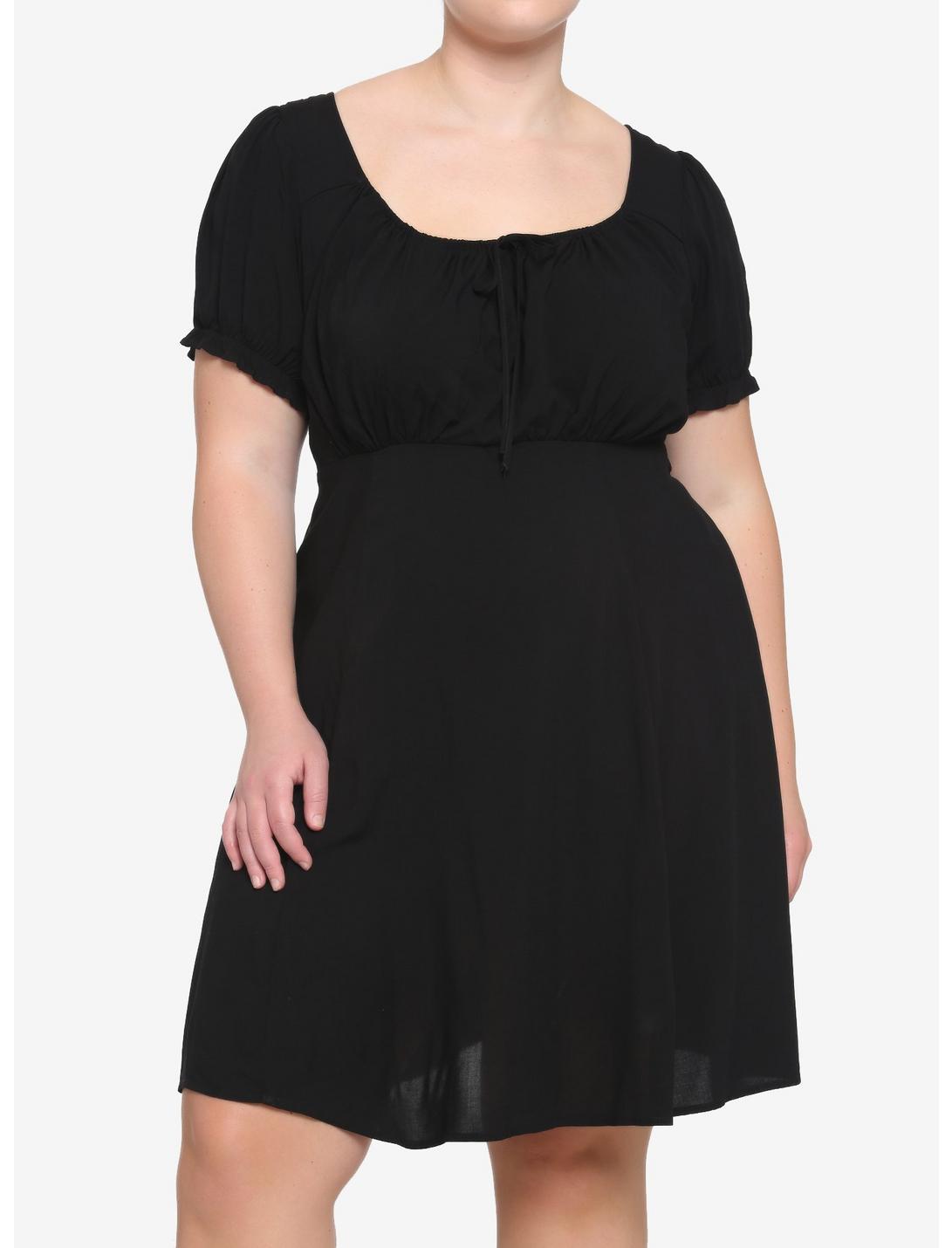 Black Puff Sleeve Dress Plus Size, BLACK, hi-res