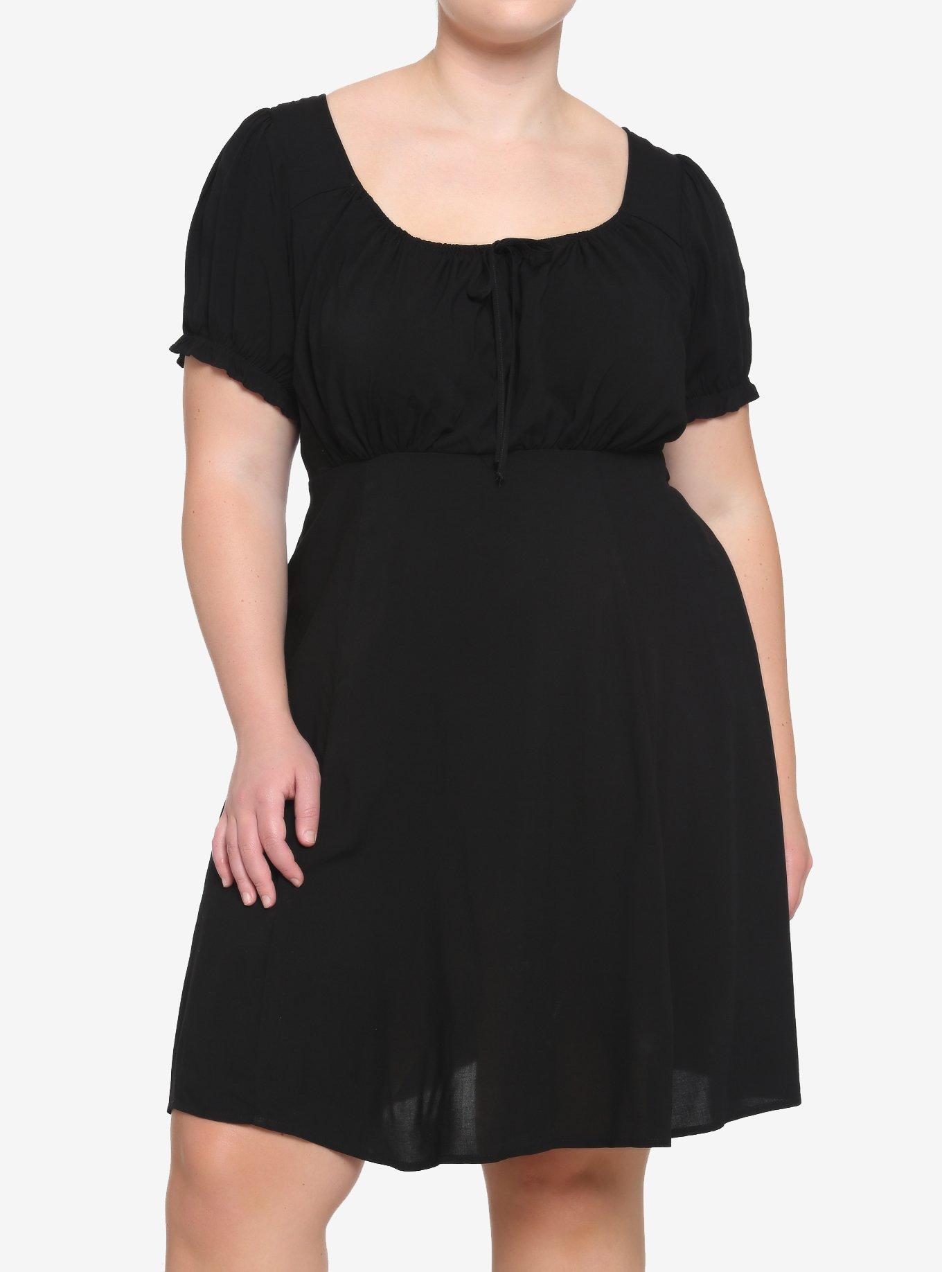Black Puff Sleeve Dress Plus Size, BLACK, hi-res