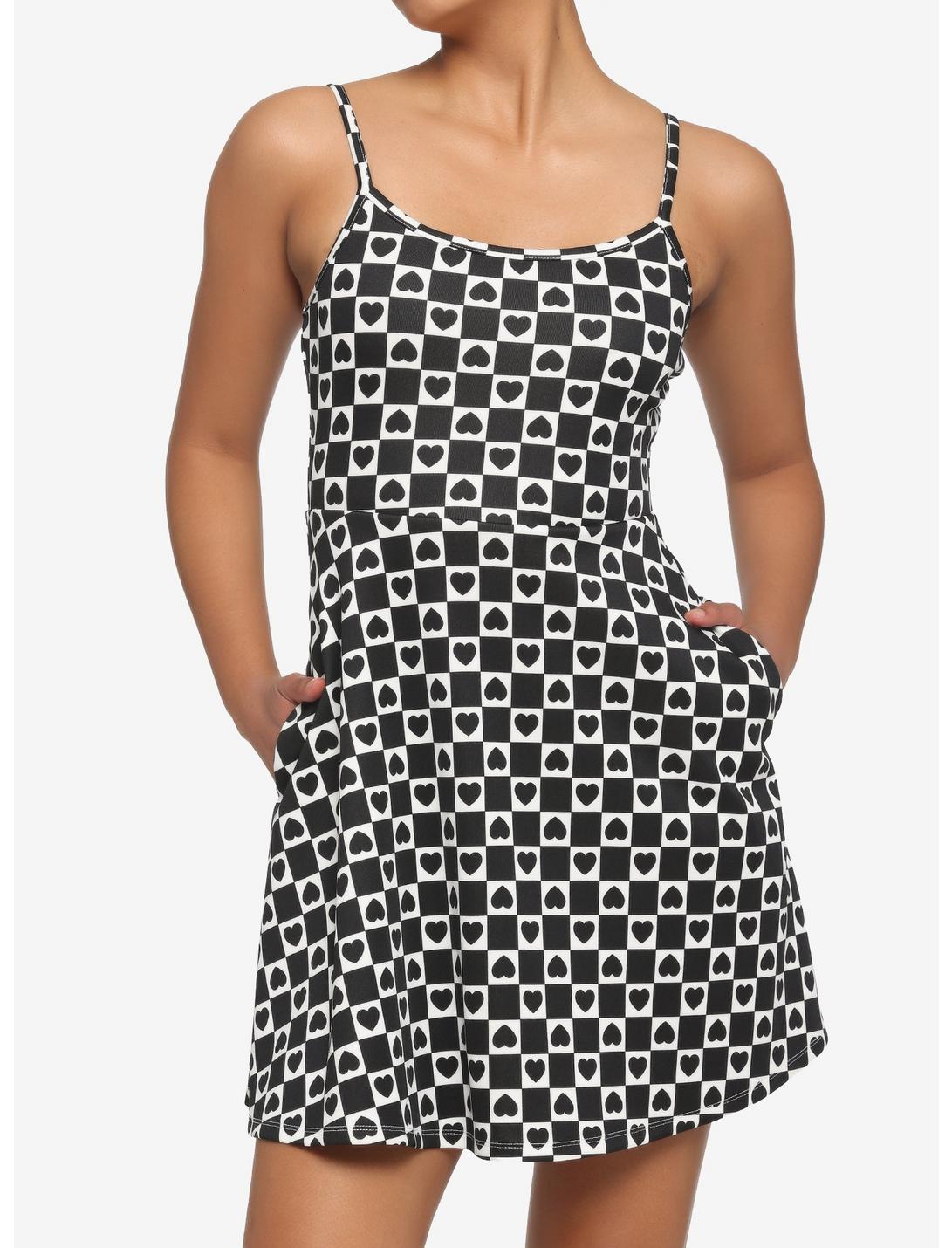 Black & White Checkered Heart Dress, BLACK, hi-res