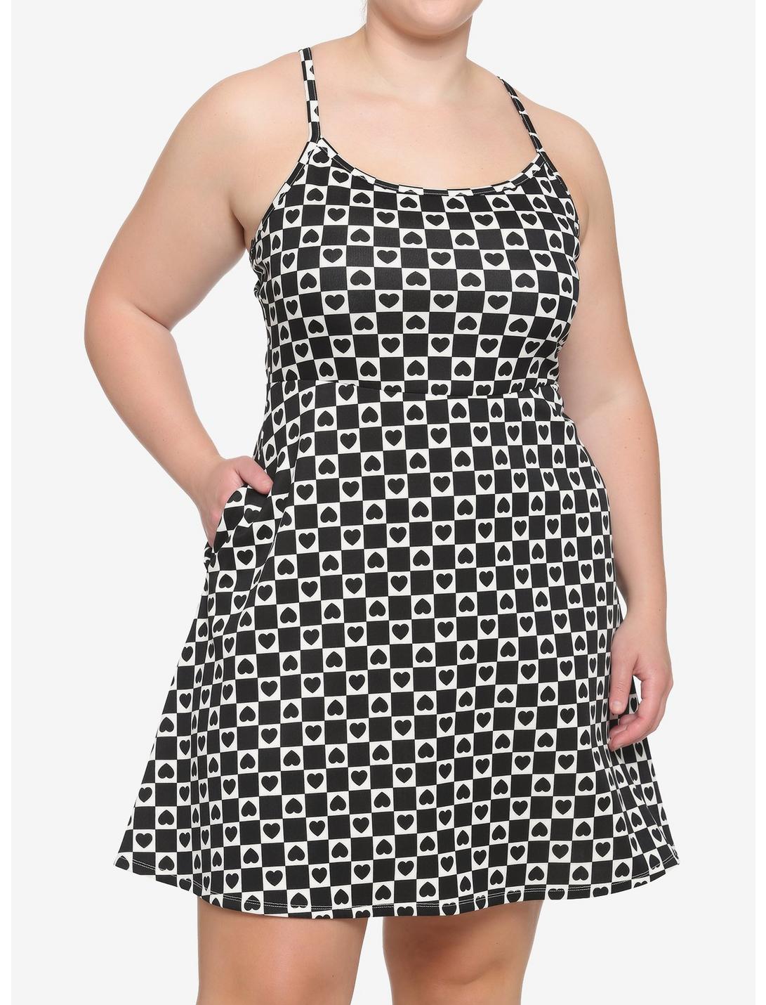 Black & White Checkered Heart Dress Plus Size, BLACK, hi-res