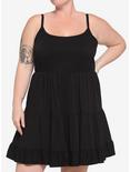 Black Woven Tiered Dress Plus Size, BLACK, hi-res