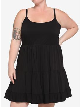 Black Woven Tiered Dress Plus Size, , hi-res