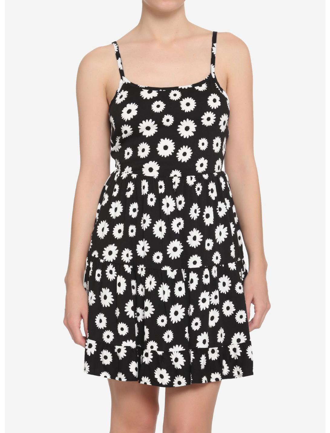 Black & White Daisy Tiered Dress, BLACK, hi-res