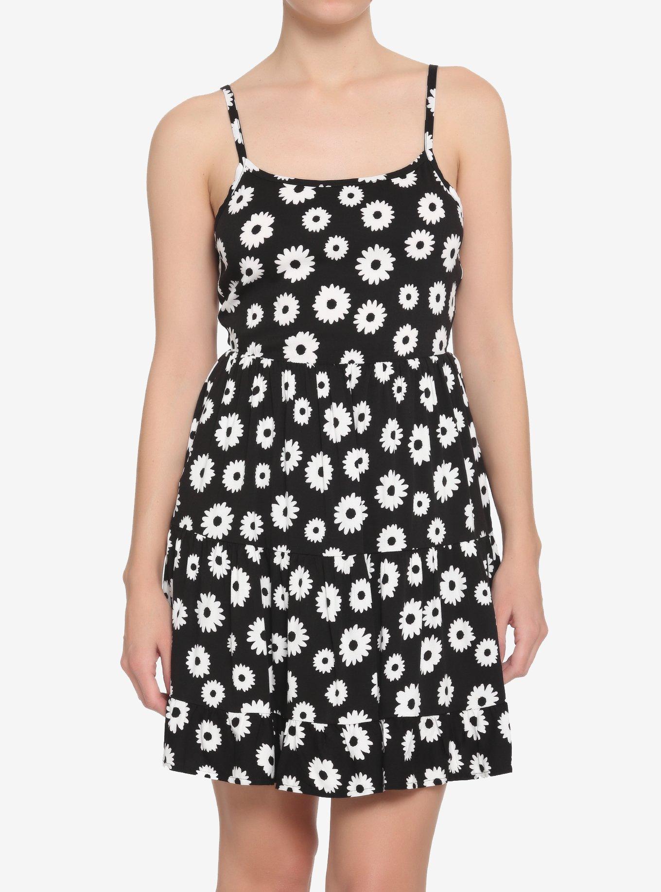 Black & White Daisy Tiered Dress, BLACK, hi-res