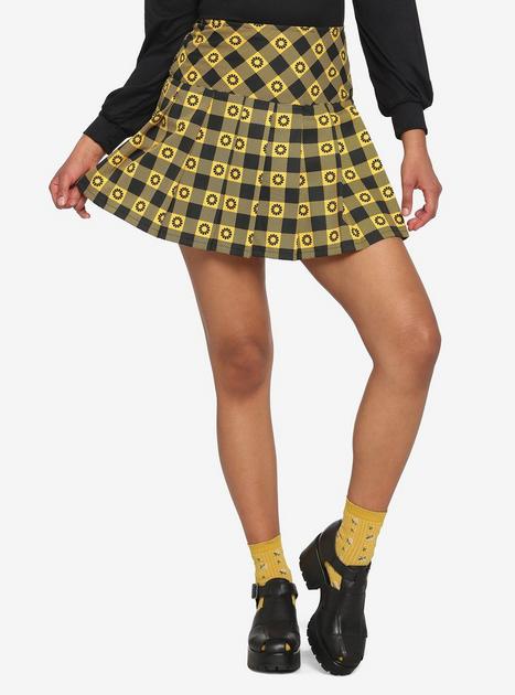 Yellow & Black Flower Plaid Skirt | Hot Topic