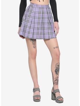 Lavender Plaid Chain Pleated Skirt, , hi-res