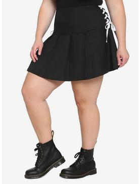 Black & White Lace-Up Pleated Skirt Plus Size, , hi-res