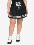Black & White Lace-Up Pleated Skirt Plus Size, BLACK, hi-res