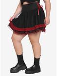 Black & Red Side Lace-Up Skirt Plus Size, RED, hi-res