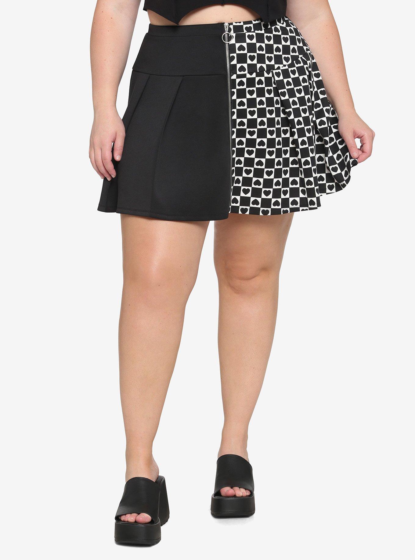 Black & White Checkered Heart Split Skirt Plus Size | Hot Topic