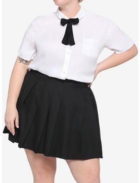 White Black Bow Girls Resort Woven Button-Up Plus Size, , hi-res