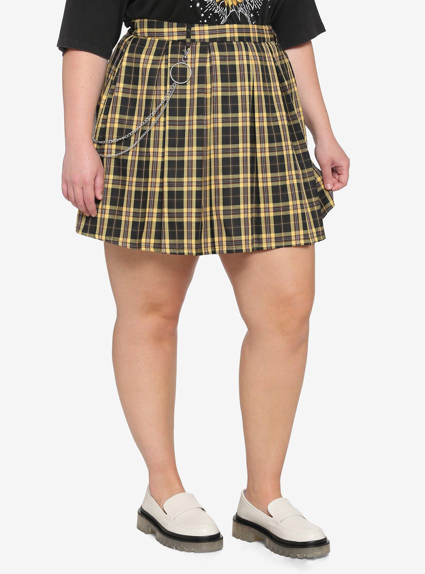 Plus size yellow plaid skirt hotsell