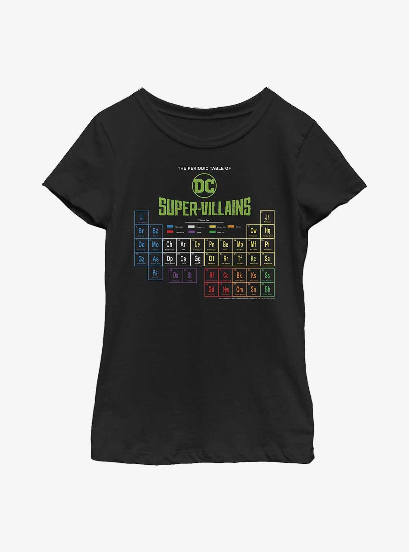 DC Comics Periodic Table Of Super-Villains Youth Girls T-Shirt, BLACK, hi-res