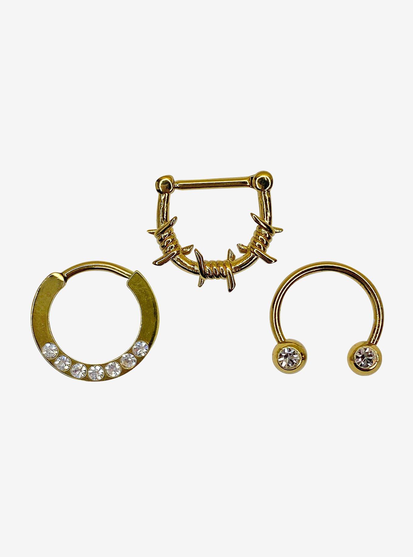 Steel Septum Barbed Wire Hoop Clicker 3 Pack, GOLD, hi-res