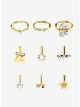 Steel Gold Butterfly Bee Nose Stud & Hoop 9 Pack, GOLD, hi-res