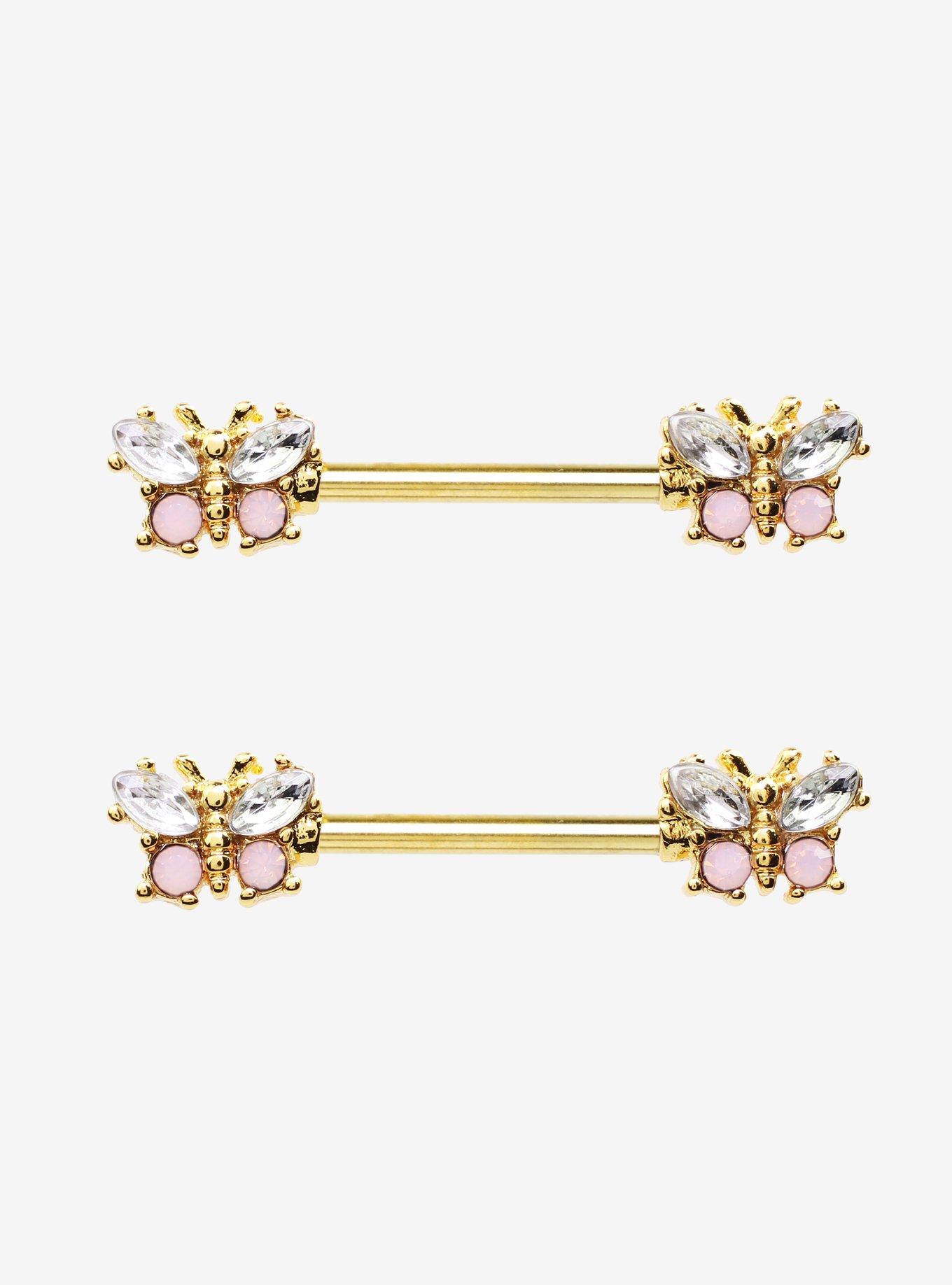 14G Steel Sparkle Bee Nipple Barbell 2 Pack, , hi-res