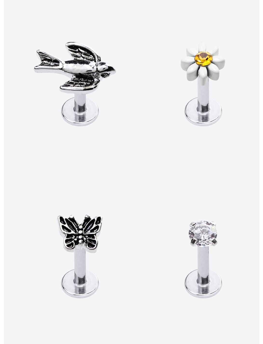 Steel Silver Sparrow Butterfly Labret Stud 4 Pack, SILVER, hi-res
