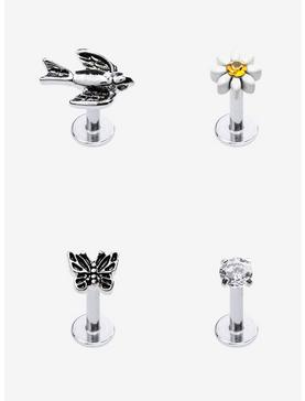 Steel Silver Sparrow Butterfly Labret Stud 4 Pack, , hi-res