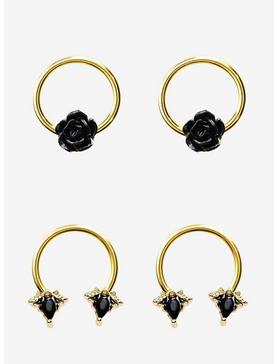 Steel Gold Black Rose Bumblebee Gem Captive Hoop & Circular Barbell 4 Pack, , hi-res