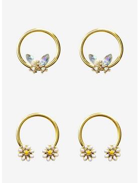 Steel Gold Iridescent Butterfly Daisy Captive Hoop & Circular Barbell 4 Pack, , hi-res