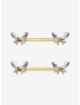 14G Steel Sparkly Butterfly Nipple Barbell 2 Pack, , hi-res
