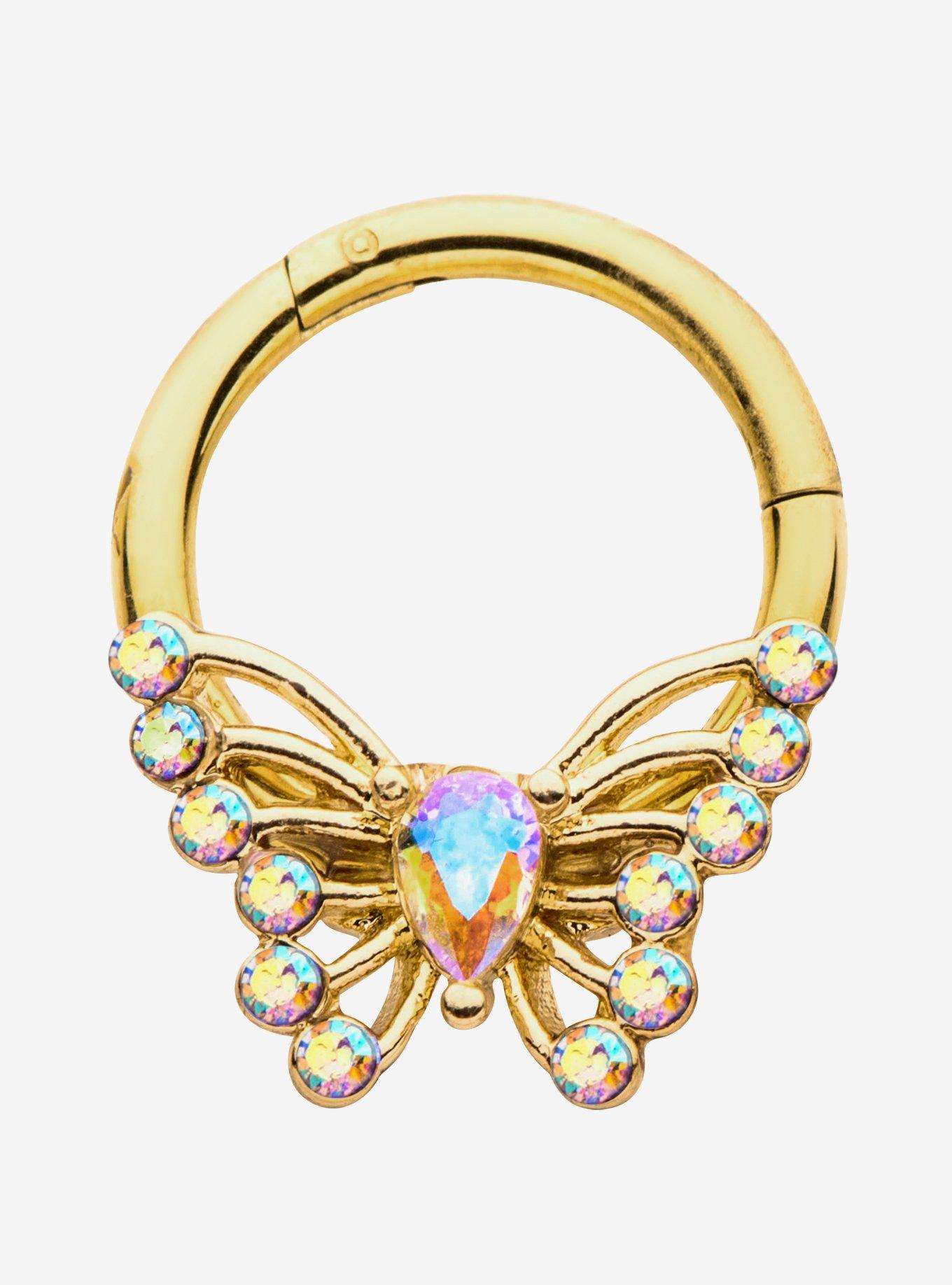 16G Steel Gold Butterfly Hinged Clicker, , hi-res