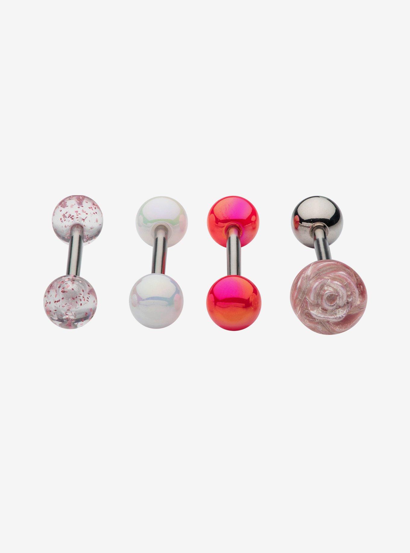 Steel Pink Rose Tongue Barbell 4 Pack, , hi-res