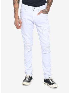 White Destroyed Denim Jeans, , hi-res