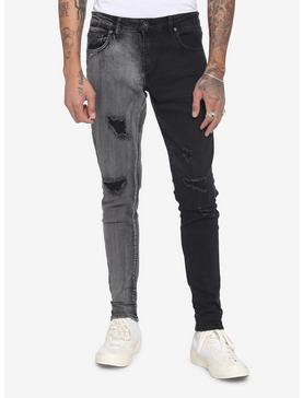 Black & Grey Wash Split Leg Skinny Jeans, , hi-res