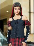 Black & Red Plaid Girls Woven Lace-Up Top, PLAID - RED, hi-res