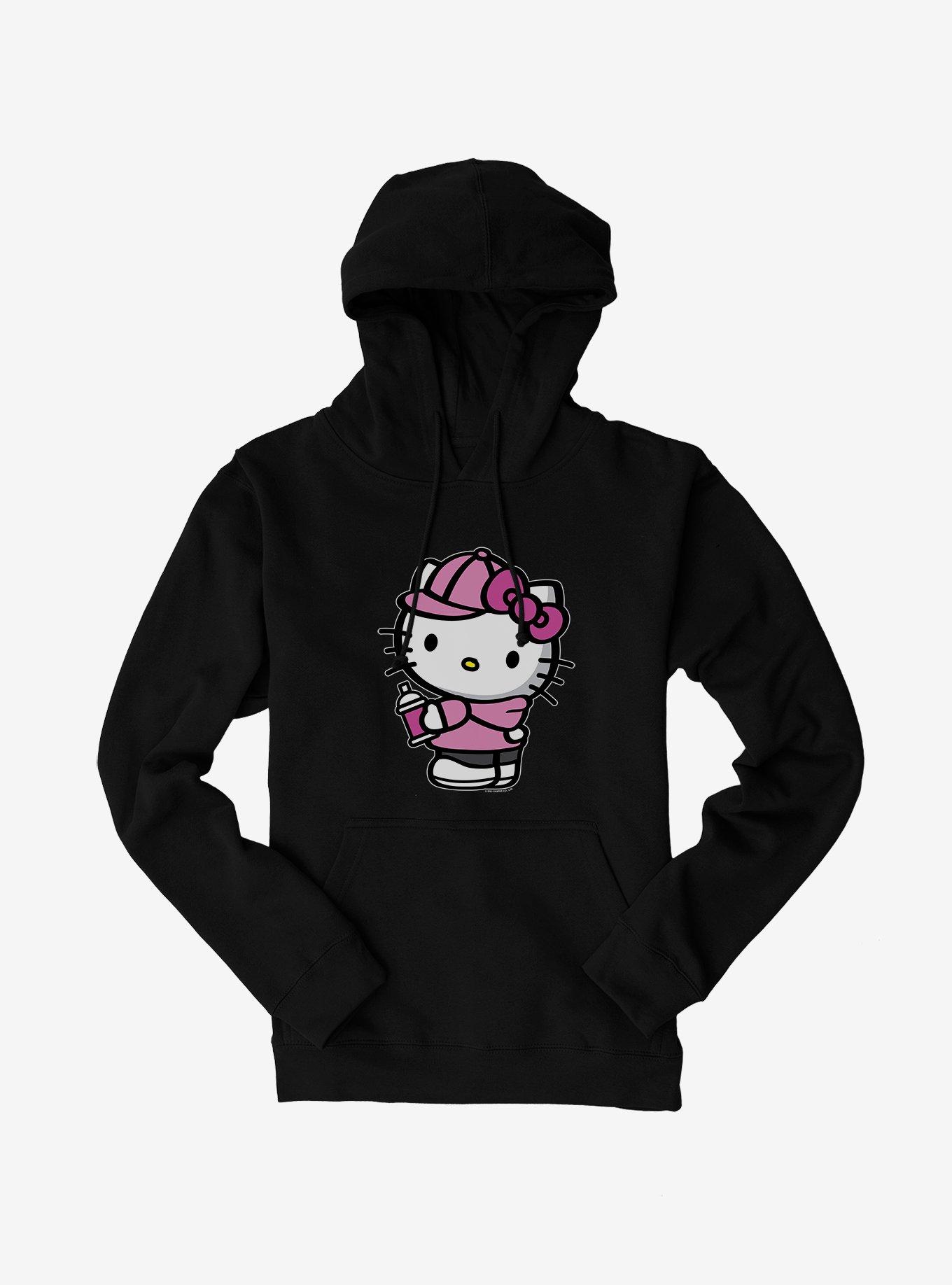 HELLO KITTY on Diamond- Girls lg - Long sleeve T-Shirt hoodie black and  pink.