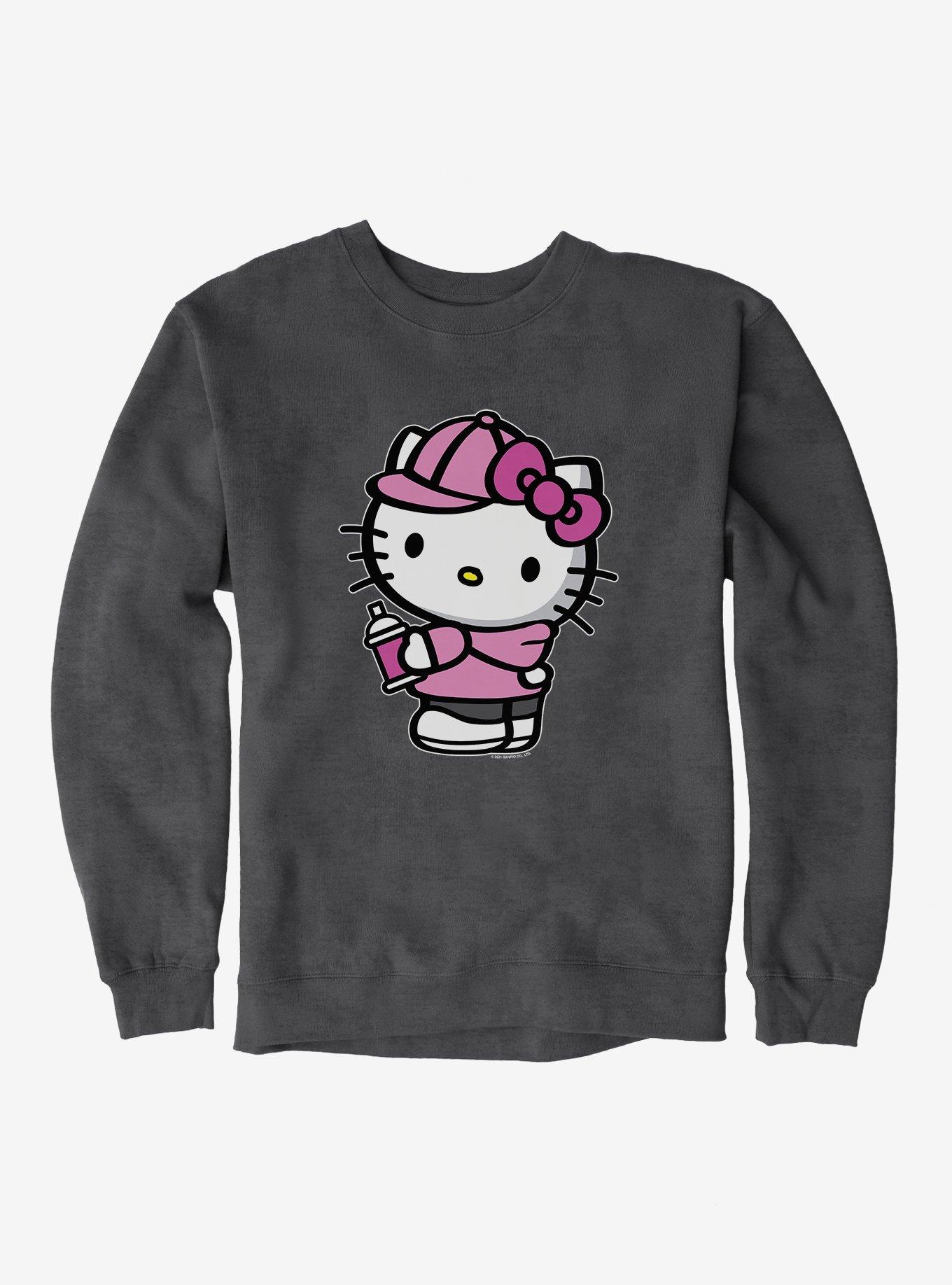 HELLO KITTY on Diamond- Girls lg - Long sleeve T-Shirt hoodie black and pink.