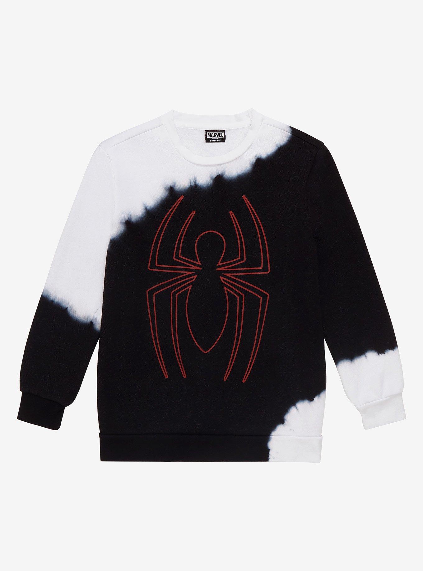 Marvel Spider-Man Spider Logo Youth Radial Dye Crewneck - BoxLunch Exclusive, BLEACHED TIE DYE: BLACK, hi-res