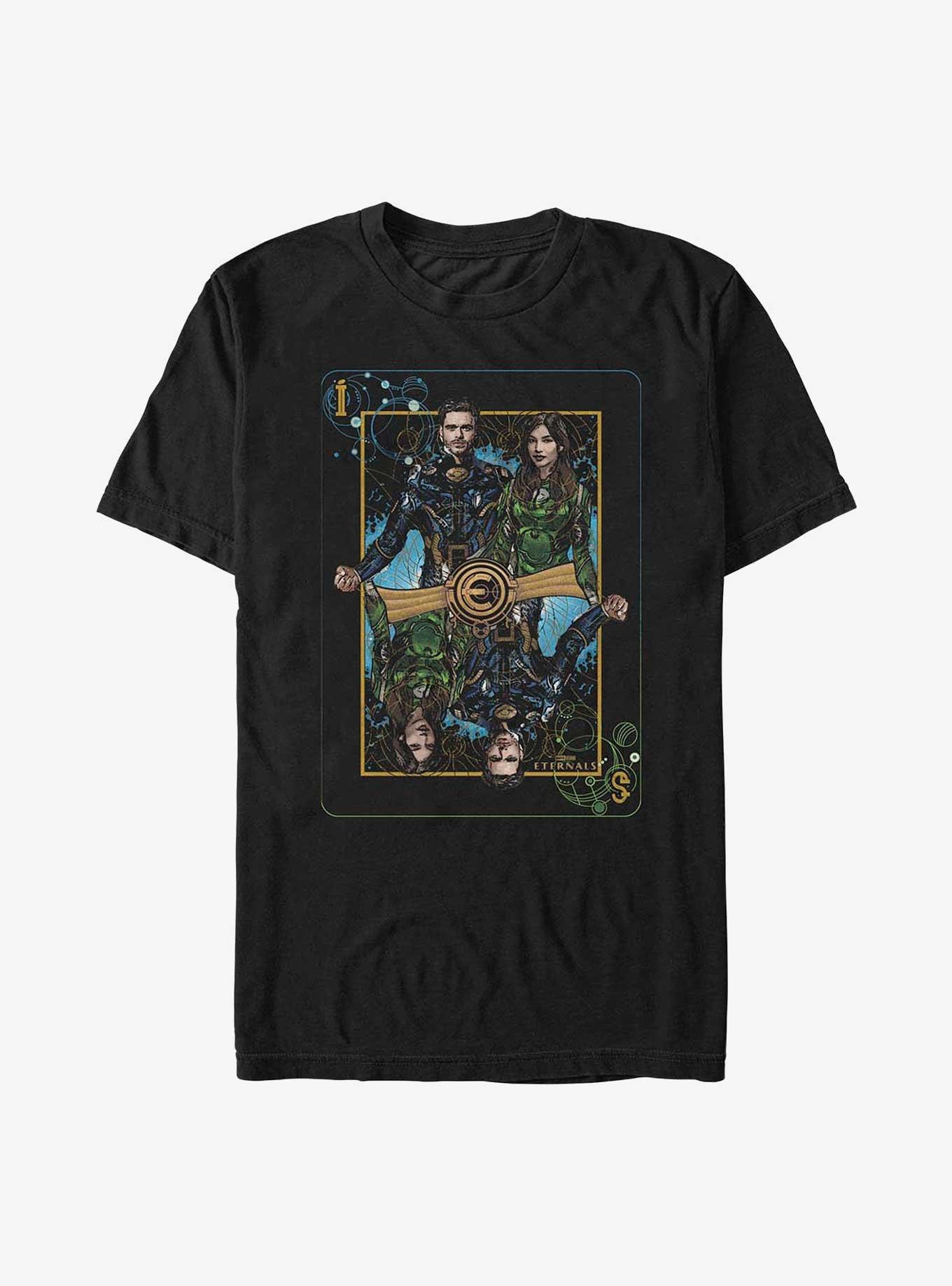 Marvel Eternals Sersi & Ikaris Playing Card T-Shirt, BLACK, hi-res