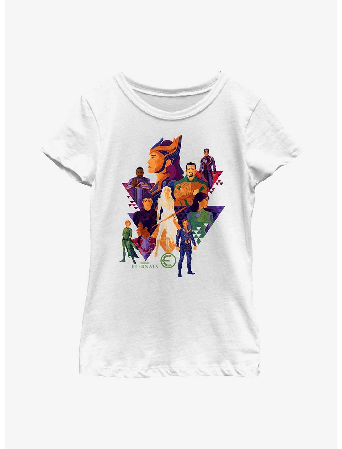 Marvel Eternals Triangle Group Poster Youth Girls T-Shirt, WHITE, hi-res