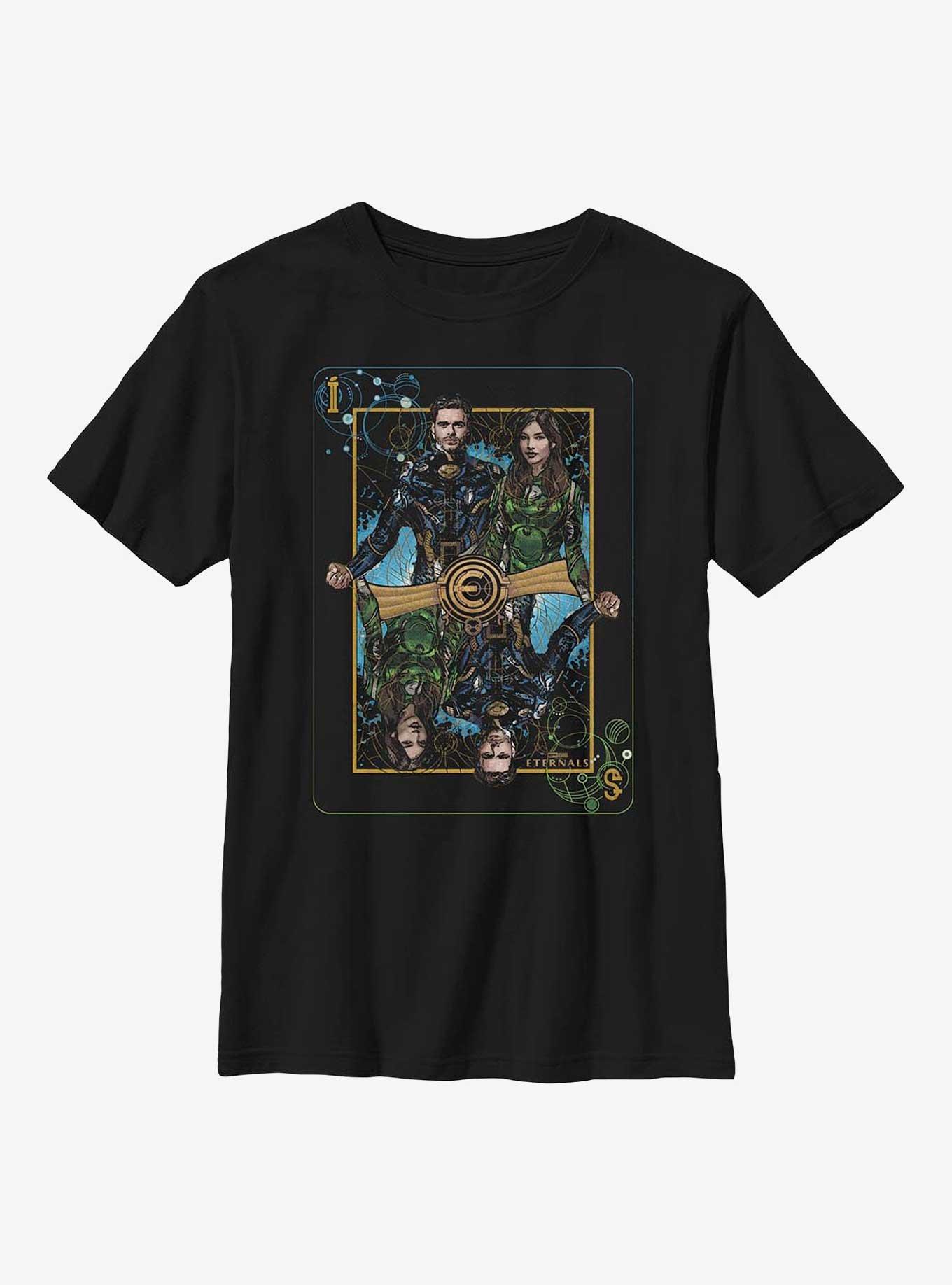 Marvel Eternals Sersi & Ikaris Playing Card Youth T-Shirt, BLACK, hi-res