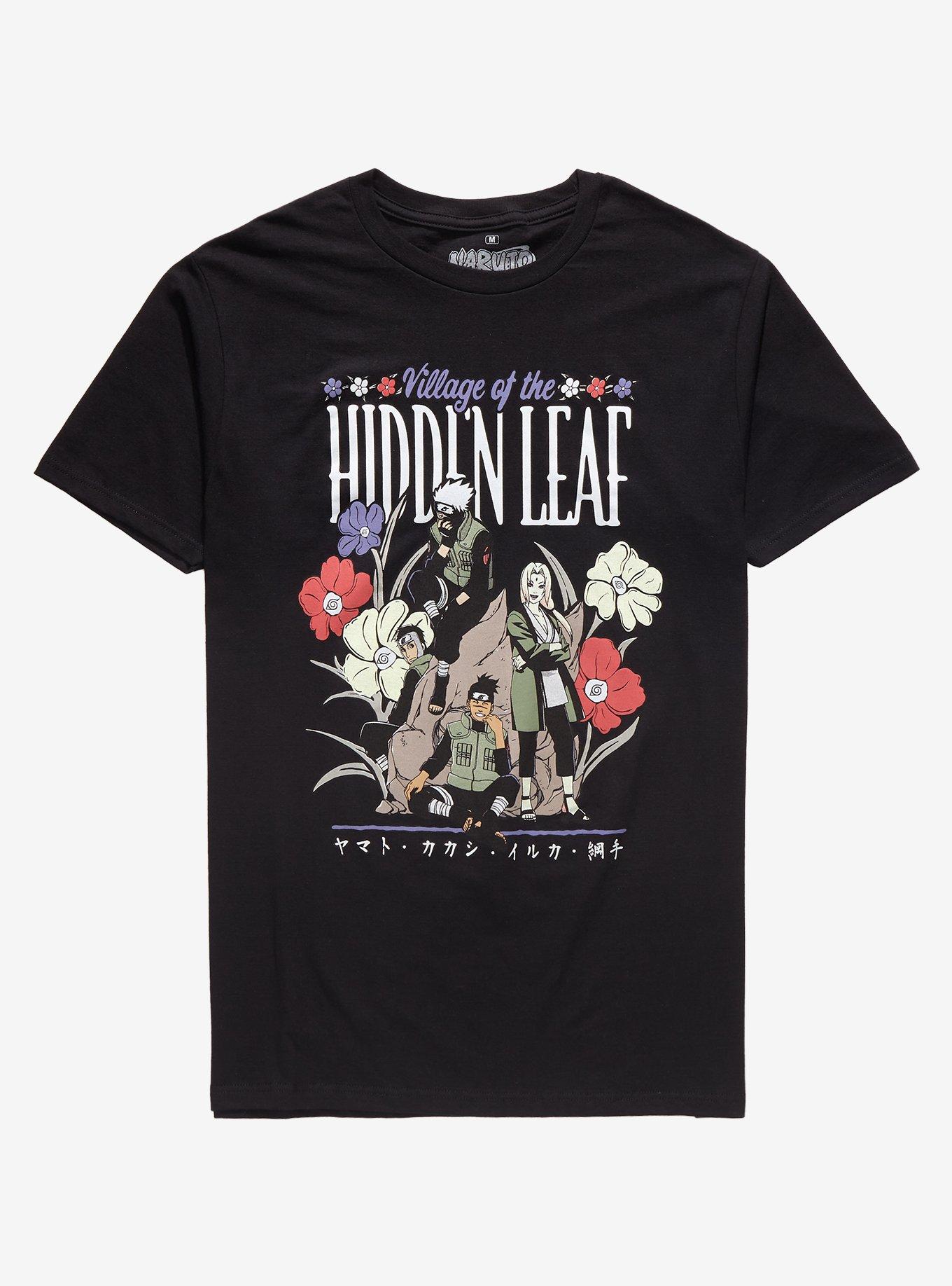 Naruto Shippuden Hidden Leaf Village Floral T-Shirt - BoxLunch Exclusive, BLACK, hi-res
