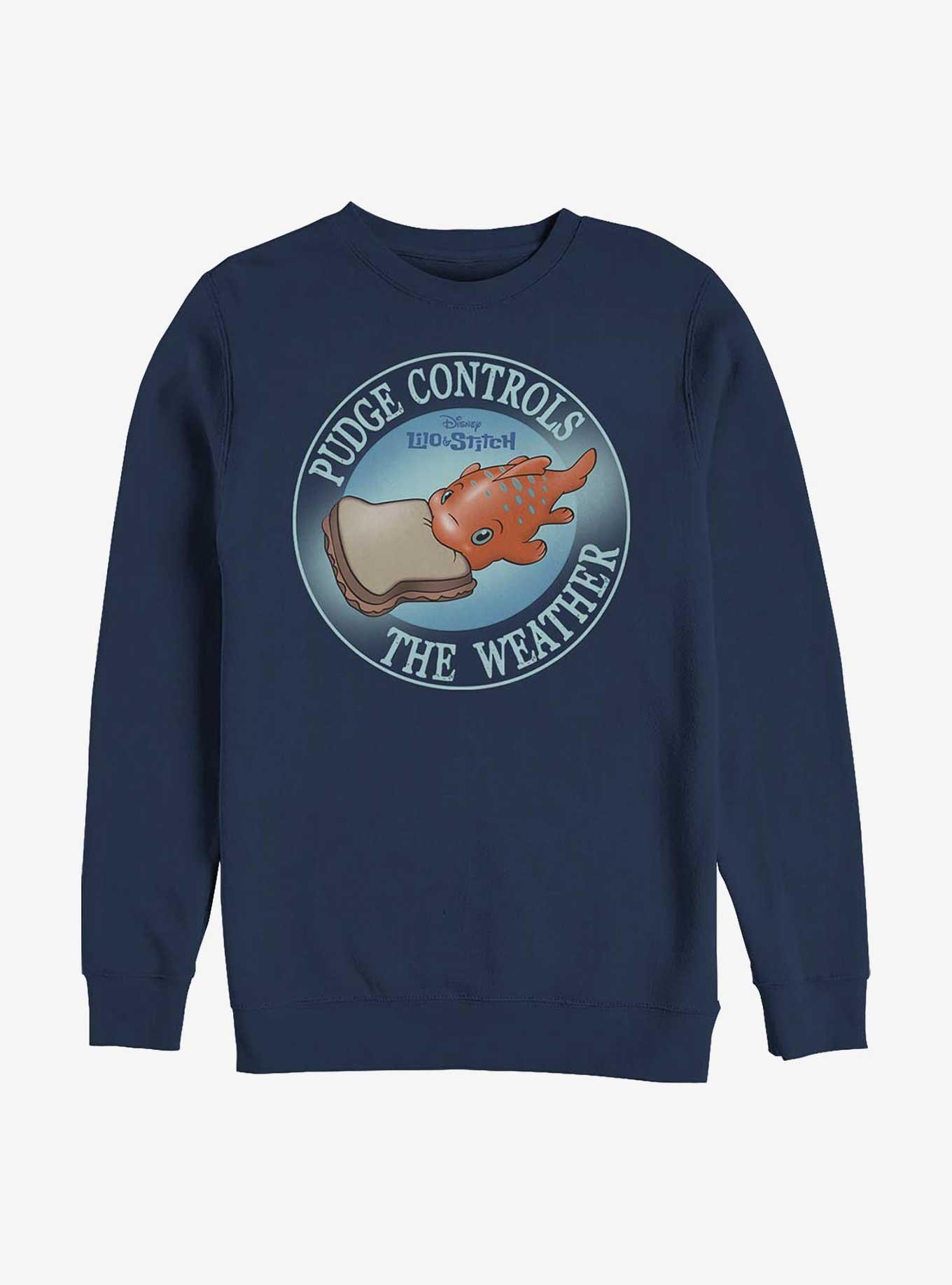 Disney Lilo & Stitch Pudge Controls The Weather Crew Sweatshirt, NAVY, hi-res