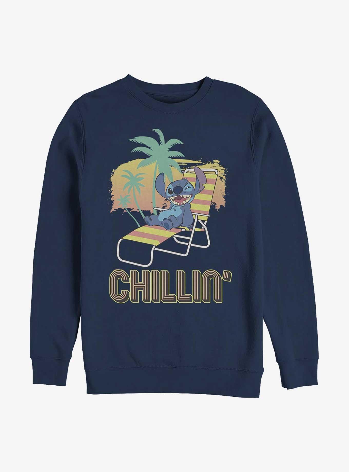 Disney Lilo & Stitch Stitch Chillin Crew Sweatshirt, NAVY, hi-res